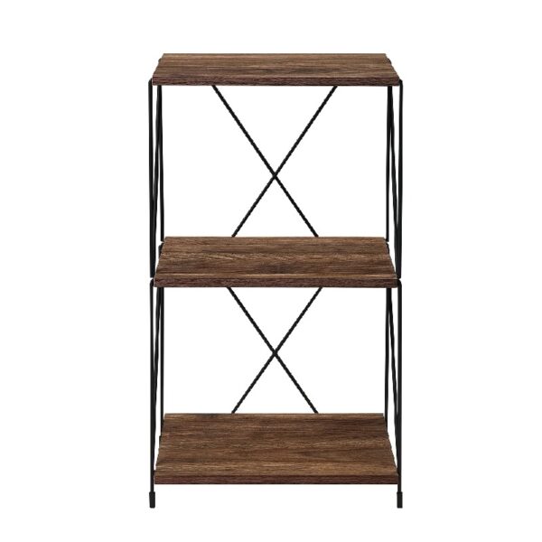 No Tools 3-Tier Bookcase ,Walnut Brown Wooden Small Book Shelf with Metal Frame For Small Spaces , Home Office