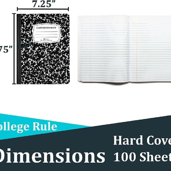 Composition Notebooks, College Ruled Composition Notebook, Hard Cover Marble Composition Notebook, 100 sheets, 200 Pages 12, College Ruled