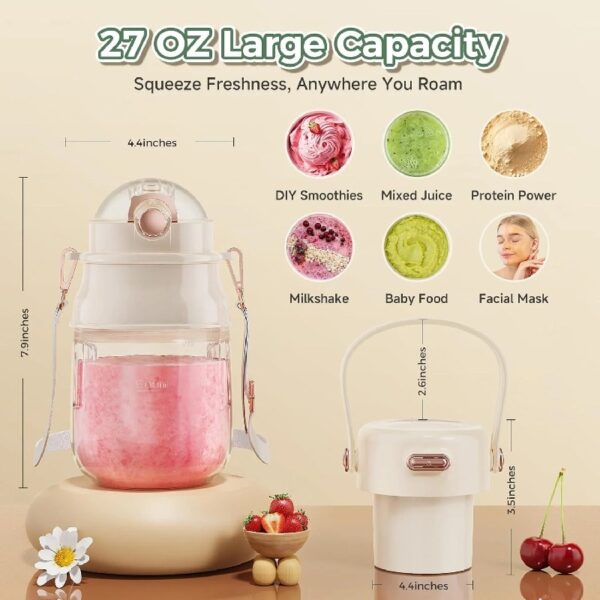 Portable Blender, BPA Free 27oz Personal Blender for Smoothies and Shakes, Juicer Blender (White)