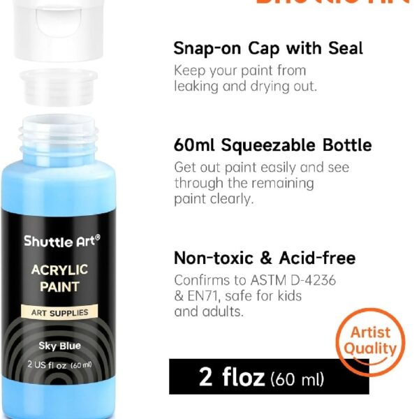 Acrylic Paint, Shuttle Art 50 Colors Acrylic Paint Set, 2oz/60ml Bottles, Rich Pigmented, Water Proof, Acrylic Paints for Artists, Beginners and Kids on Canvas Rocks Wood Ceramic Fabric