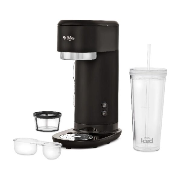 Single-Serve Iced and Hot Coffee Maker with Reusable Tumbler and Coffee Filter, Black