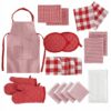 20 Piece Kitchen Towel Set - Cotton Dish Towels, Heat Resistant Kitchen Mittens and Pot Holder Set, Apron for Women with Pockets , Absorbent Dish Towels for Kitchen Drying - Olive