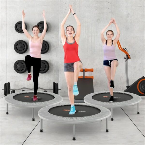36 Inch Mini Folding Trampoline Portable Recreational Fitness Rebounder, Foldable Mini Trampoline, Fitness Rebounder for Indoor Garden-Silver