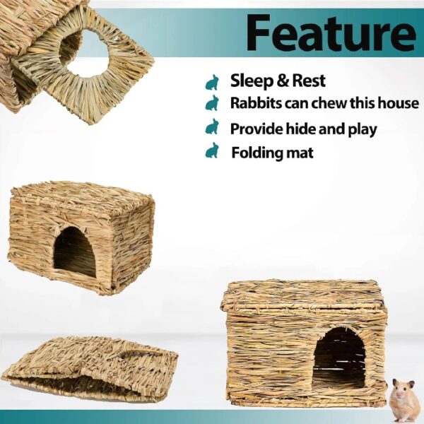 Extra Large Grass House for Rabbit, Foldable & Comfortable - Small Animal Hut Play Hideaway Bed Hay Mat Chew Toy for Bunny Guinea Pig Hamster Chinchilla