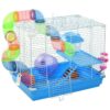 Spaco 2-Level Hamster Cage Rodent Gerbil House Mouse Mice Rat Habitat Metal Wire with Exercise Wheel, Play Tubes, Water Bottle, Food Dishes, Blue
