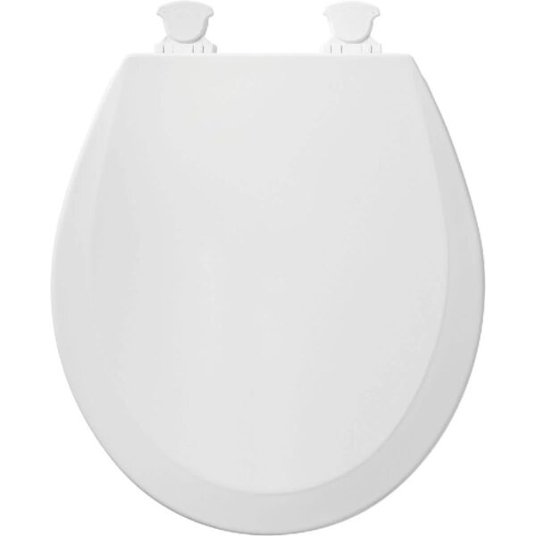 Round Enameled Wood Toilet Seat in White with Easy·Clean Hinge
