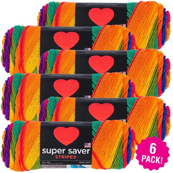 Red Heart Super Saver Yarn - Favorite Stripe, Multipack of 6
