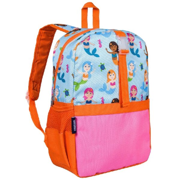 Wildkin Kids Pack-It-All 15 Inch School & Travel Backpack in Pink for Girls, Front strap for attaching Wildkin's Clip-in Lunchbox, Generously sized exterior front pocket (Mermaid Undercover)