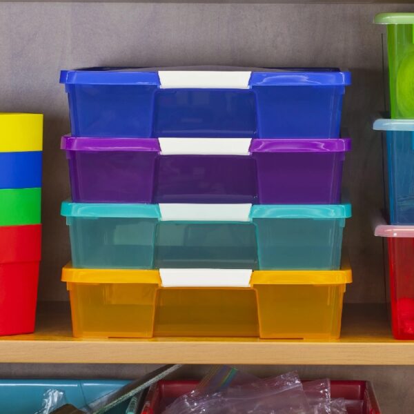 Storex 12x12 Stack & Store Box, Assorted Colors, Case of 5