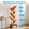 6 Tier Tree Bookshelf, Bookcase with LED Lights, Display Floor Standing Storage Shelf, Book Organizer Shelves for Home Office, Living Room, Vintage