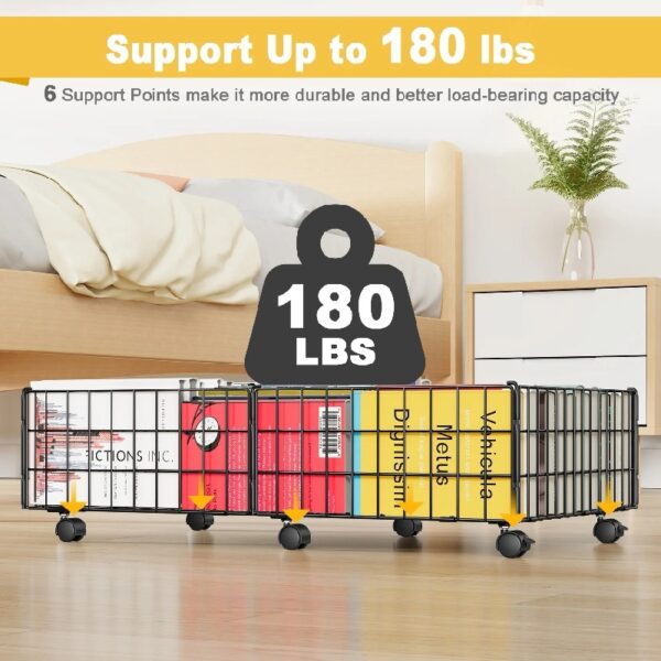 Under Bed Storage with Wheels, 2 Pack Living Room Bedroom Storage Organizers, Large Metal Under Bed Drawer Containers, Black