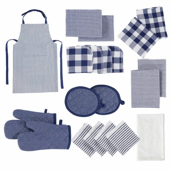 20 Piece Kitchen Towel Set - Cotton Dish Towels, Heat Resistant Kitchen Mittens and Pot Holder Set, Apron for Women with Pockets , Absorbent Dish Towels for Kitchen Drying - Olive
