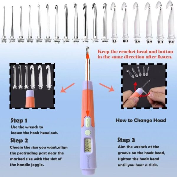 Yarniss Crochet Hooks Set with Digital Counter, 17 Sizes Light Up Crochet Hooks 2.5mm-14.0mm