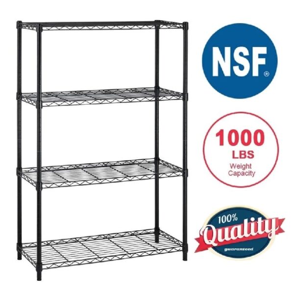 4 Shelf Wire Shelving Unit Garage NSF Wire Shelf Metal Storage Shelves Heavy Duty Height Adjustable for 1000 lbs Capacity Black