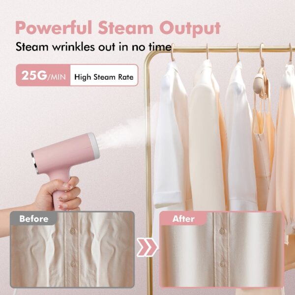 Steamer for Clothes, 1500W Handheld Garment Steamer, Steam Iron, Portable Travel Fabric Wrinkles Remover, 15s Fast Heat-up, Pink