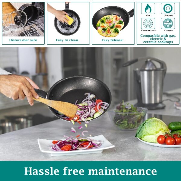 7 Piece Non Stick Aluminium, Pots and Pans Cookware Set, Black