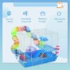 Spaco 2-Level Hamster Cage Rodent Gerbil House Mouse Mice Rat Habitat Metal Wire with Exercise Wheel, Play Tubes, Water Bottle, Food Dishes, Blue