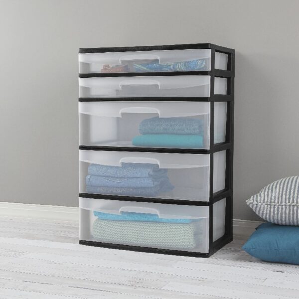 5 Drawer Wide Tower Black