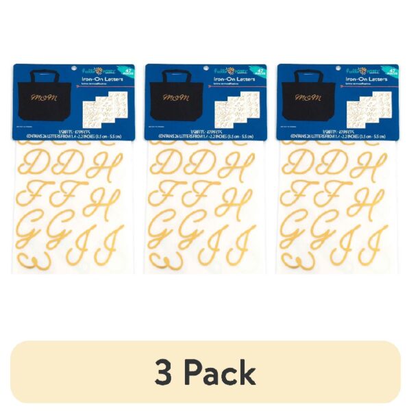 (3 pack) Hello Hobby Iron-on Gold Foil Script Letters, 47 Pieces