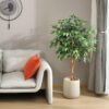 DR.Planzen 5 feet Artificial Ficus Tree, Tall Lifelike Greenery with Natural Wood Trunk for Living Room, office floor and corner decor