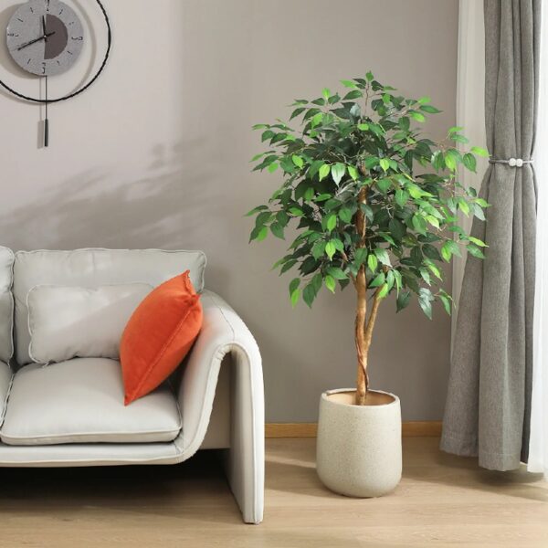 DR.Planzen 5 feet Artificial Ficus Tree, Tall Lifelike Greenery with Natural Wood Trunk for Living Room, office floor and corner decor