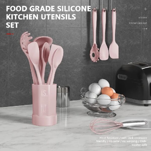 Black Silicone Cooking Utensils Set - 446°F Heat Resistant Kitchen Utensils,Turner Tongs,Spatula,Spoon,Brush,Whisk,Kitchen Utensil Gadgets Tools Set for Nonstick Cookware,Dishwasher Safe (BPA Free)