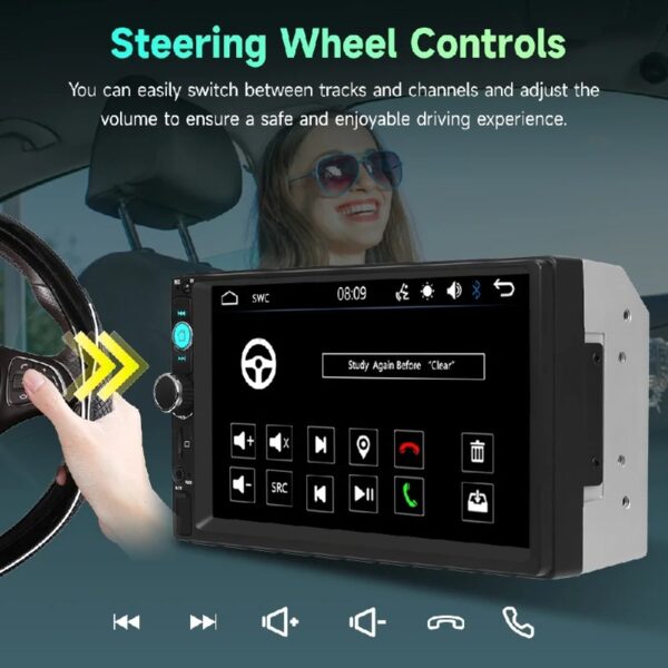 7 Inch Dual Din Car Stereo MP5 Multimedia Player with Bluetooth FM Radio Rearview Camera and Screen Mirroring Support