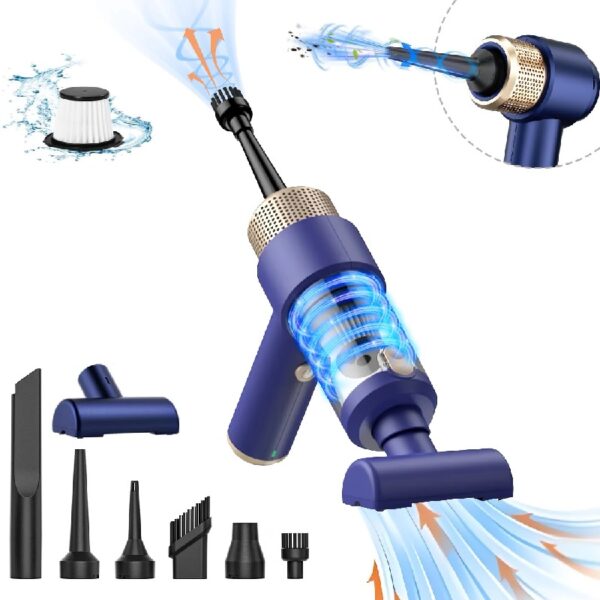 Handheld Vacuum Cleaner, 9000Pa Air Duster and Vacuum Cleaner with LED Light, Portable Cordless Car Vacuum with Multi-Nozzles, Mini Vacuum for Car, Office, Home