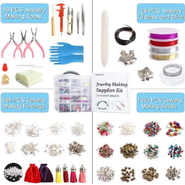 Jewelry Making Kit, 1960 pcs Jewelry Making Supplies Includes Jewelry Beads, Instructions, Findings, Wire for Bracelet, Necklace, Earrings Making Kit for Adults by Inscraft