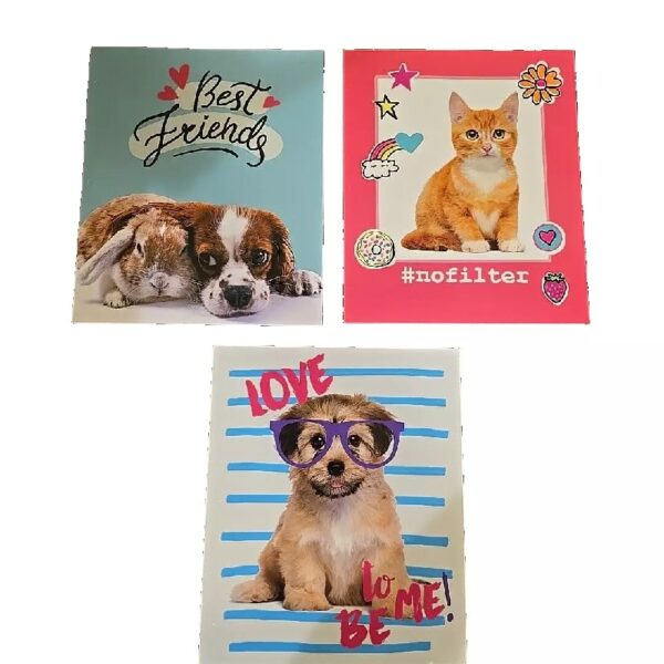 Lot Of 3; 2 Pocket School Folders; Puppy, Kitten, Bunny; Cute Retro Styles; New