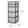 Plastic 5-Drawer Tower, Black with Clear Drawers, Adult