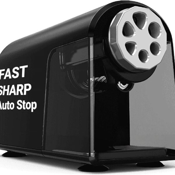 AFMAT Heavy Duty Electric Pencil Sharpener for Classroom,6 Holes, Electric Pencil Sharpeners for Home, Pencil Sharpener Plug in for 6-11mm Pencils,Auto Stop, Super Fast,Never Eat Pencils, New,Black