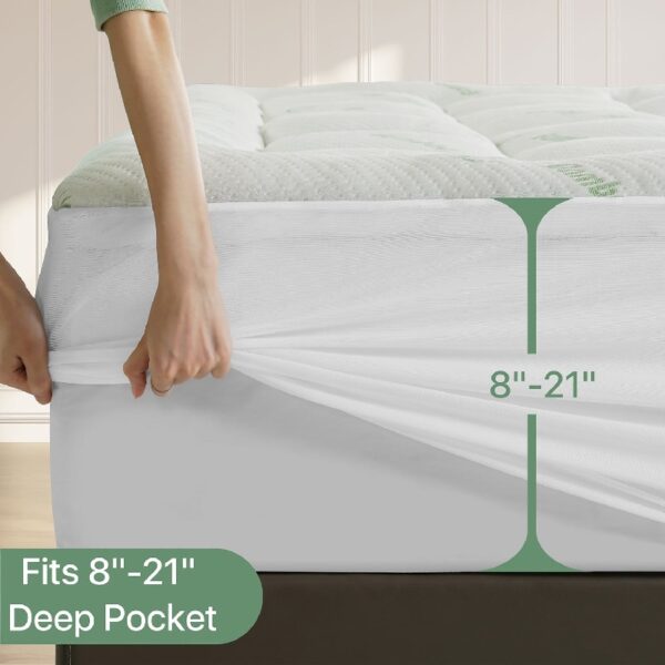 Bamboo Queen Size Quilted Pillowtop Mattress Topper Pad Cover with Deep Pocket Fitted Up to 8