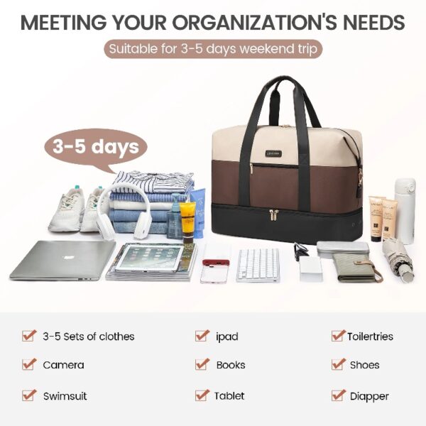 Travel Duffel Bag for Women, Large Weekender Overnight Bag, Carry-on Gym Bag with Separate Shoes Compartment, Mom Hospital Bags for Labor and Delivery with 2 Packing Cubes
