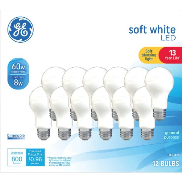 LED Light Bulbs, 60 Watt, Soft White, A19 Bulbs, Medium Base, Frosted Finish, 13yr, 12pk