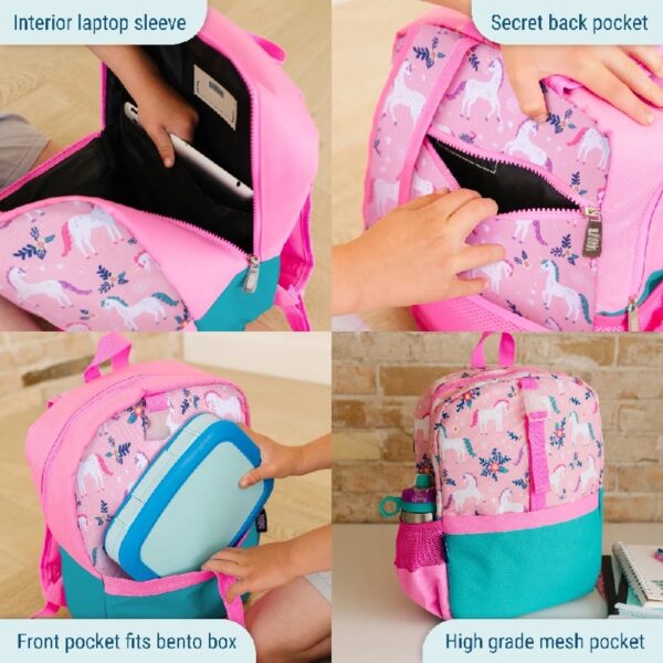 Wildkin Kids Pack-It-All 15 Inch School & Travel Backpack in Pink for Girls, Front strap for attaching Wildkin's Clip-in Lunchbox, Generously sized exterior front pocket (Mermaid Undercover)