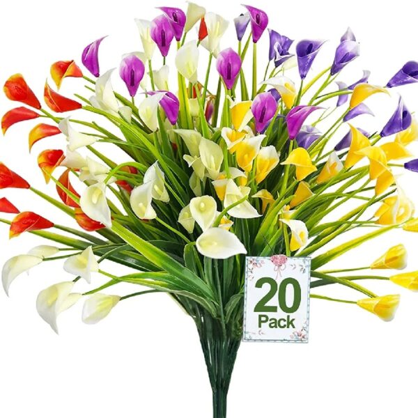 20 Bundles Calla Lily (500 Heads) Artificial Flowers for Outdoors, Fake Plants UV Resistant Faux Plastic Flowers Indoor Outside Planter Home Porch Summer Cemetery Decor(Color Mix)