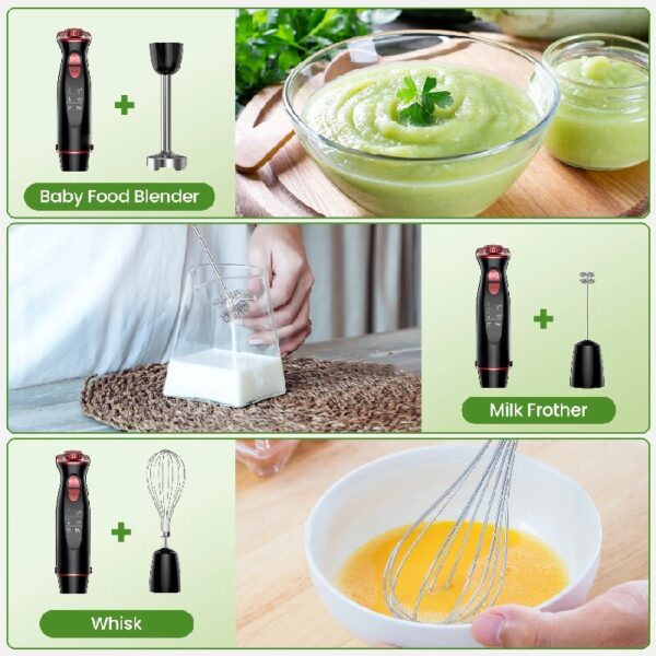 Immersion Hand Blender,5-in-1 1100W Multi-Function Handheld Stick Blender with 24-Speed, Stainless Steel Blades, Chopper, Beaker, 600ml, New Mixer Milk Frother for Baby Food/Smoothies/Puree