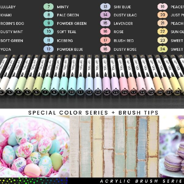 24 Flexible Brush Tip Acrylic Paint Pens Markers Set 1-7mm(PASTEL)