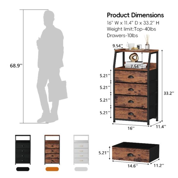 Nightstand,Vertical Dresser with Fabric Chest of Drawers & Storage for Bedroom,Living Room,White
