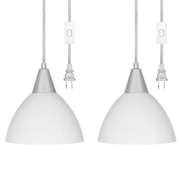 Plug in Pendant Light, Hanging Light with 15Ft Clear Cord, On/Off Switch, Frosted Plastic White Shade, Hanging Ceiling Light for Living Room, Bedroom, Dining Hall, Pack of 2