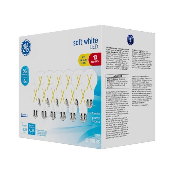 LED Light Bulbs, 60 Watt, Soft White, A19 Bulbs, Medium Base, Clear Finish, 13yr, 12 pack