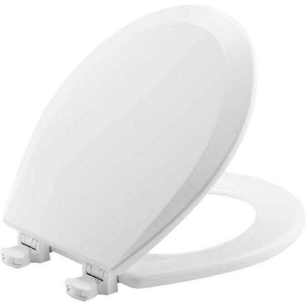 Round Enameled Wood Toilet Seat in White with Easy·Clean Hinge