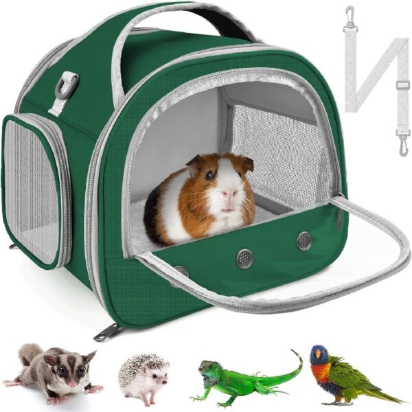 Bearded Dragon Travel Carrier, Portable Guinea Pig Carrier Bag Tortoise Carrier Pouch for Bunny Hamster Chinchilla Hedgehog Lizard Bird Outgoing Reptile Travel Carrying Case - Grey