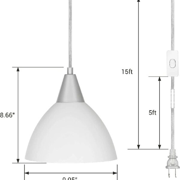 Plug in Pendant Light, Hanging Light with 15Ft Clear Cord, On/Off Switch, Frosted Plastic White Shade, Hanging Ceiling Light for Living Room, Bedroom, Dining Hall, Pack of 2
