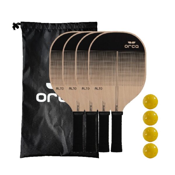 Pickleball Paddle Set with Leather Handle, Black, 4 Count by ORCA