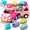 Construction Toddler Truck Toys for 3 4 5 6 Year Old Boys 5-in-1 Friction Power Vehicle Car Toy for Toddlers 1-3 Carrier Truck Toys for Kids 3-5 Christmas Birthday Gifts for Girls Age 3-9