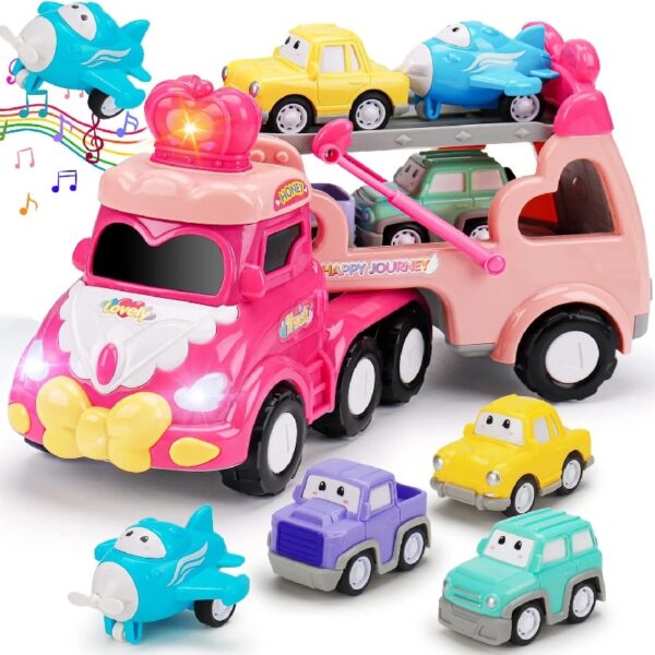 Construction Toddler Truck Toys for 3 4 5 6 Year Old Boys 5-in-1 Friction Power Vehicle Car Toy for Toddlers 1-3 Carrier Truck Toys for Kids 3-5 Christmas Birthday Gifts for Girls Age 3-9