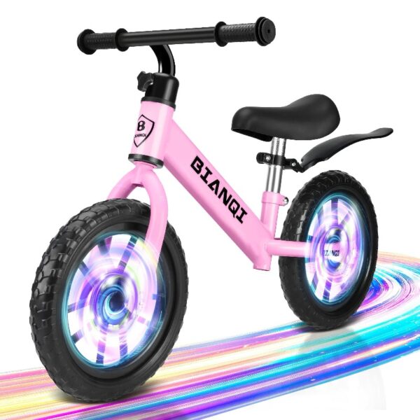 Kid Balance Bike, 12'' Toddlers Training Bicycle for 2-5 Years Old Boys Girls, Lightweight with Lighting up Wheels, Bule