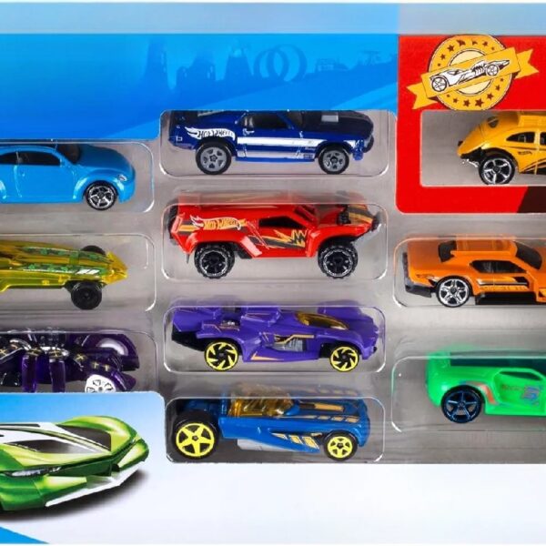 Toy Cars & Trucks 10-Pack, Set of 10 1:64 Scale Vehicles, Includes Race Cars, Semi, Rescue or Construction Trucks
